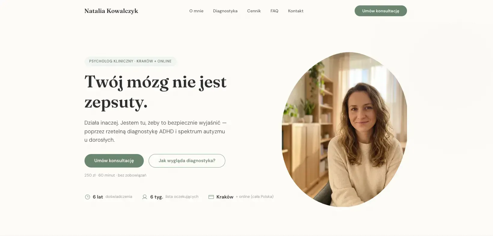 System sprzedażowy dla psychologa — screenshot